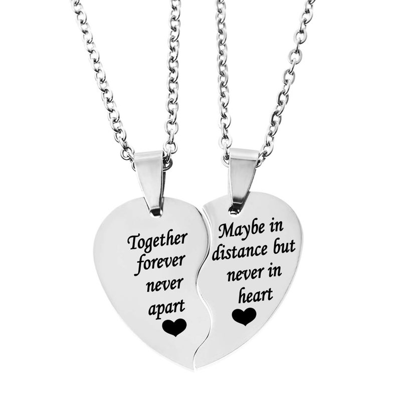 MJartoria BFF Necklace for 2-Valentines Heart Matching Necklace Best Friends Pendant Friendship Necklace Set of 2 Gifts for Women (Silver, Together forever never apart) - Image 1